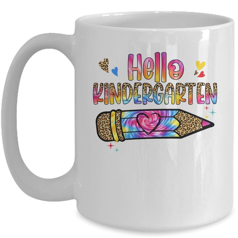 Hello Kindergarten Leopard Tie Dye Pencil Cute Teacher Mug | siriusteestore