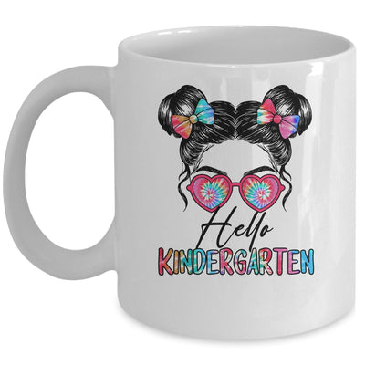 Hello Kindergarten Messy Bun Girls Tie Dye Cute Back To School Mug | siriusteestore