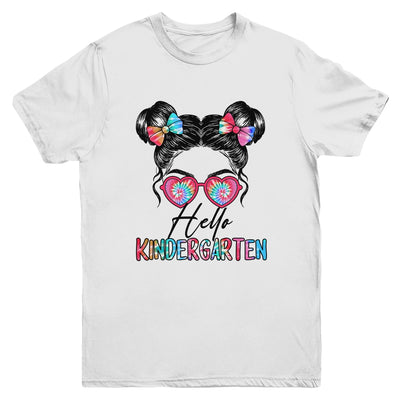 Hello Kindergarten Messy Bun Girls Tie Dye Cute Back To School Youth Shirt | siriusteestore