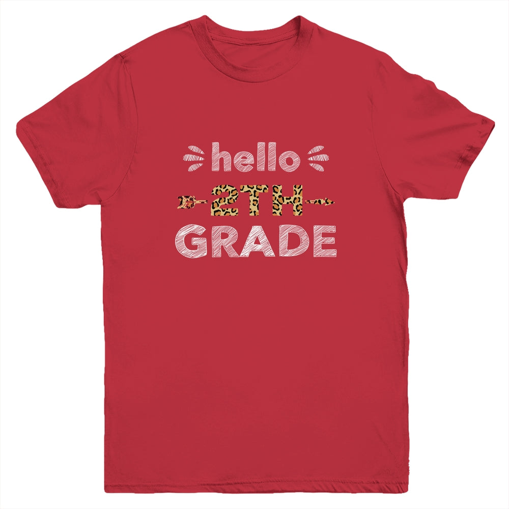 Hello Second Grade Back To School 1st Day Leopard Kids Youth Shirt | siriusteestore