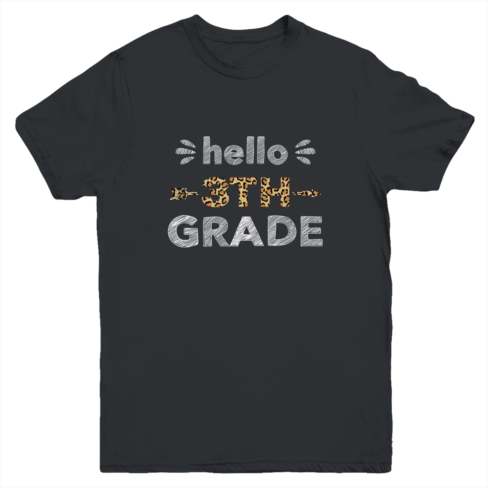 Hello Third Grade Back To School 1st Day Leopard Kids Youth Shirt | siriusteestore