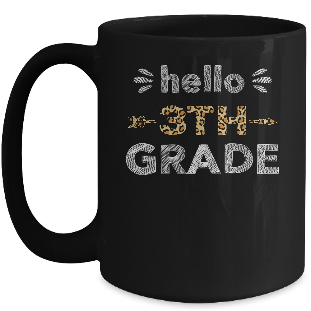 Hello Third Grade Back To School 1st Day Leopard Teachers Mug | siriusteestore
