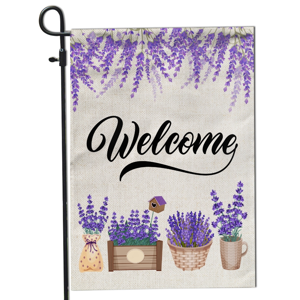 Home Welcome Lavender Flag Monogram Garden for Summer | siriusteestore