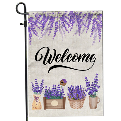 Home Welcome Lavender Flag Monogram Garden for Summer | siriusteestore
