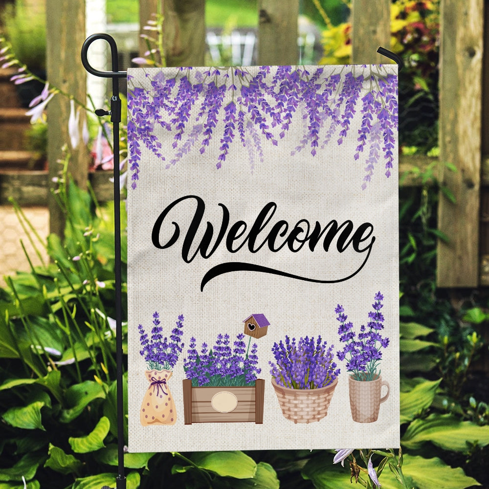 Home Welcome Lavender Flag Monogram Garden for Summer | siriusteestore