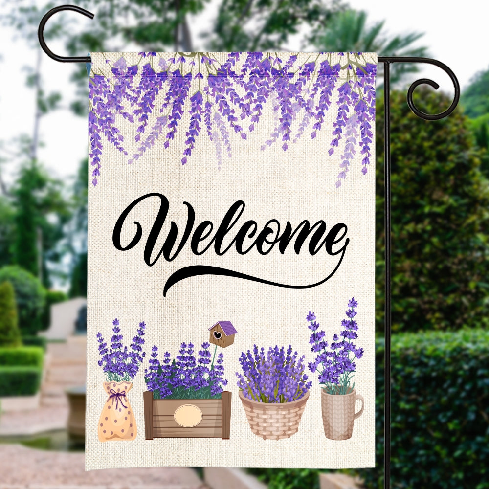 Home Welcome Lavender Flag Monogram Garden for Summer | siriusteestore