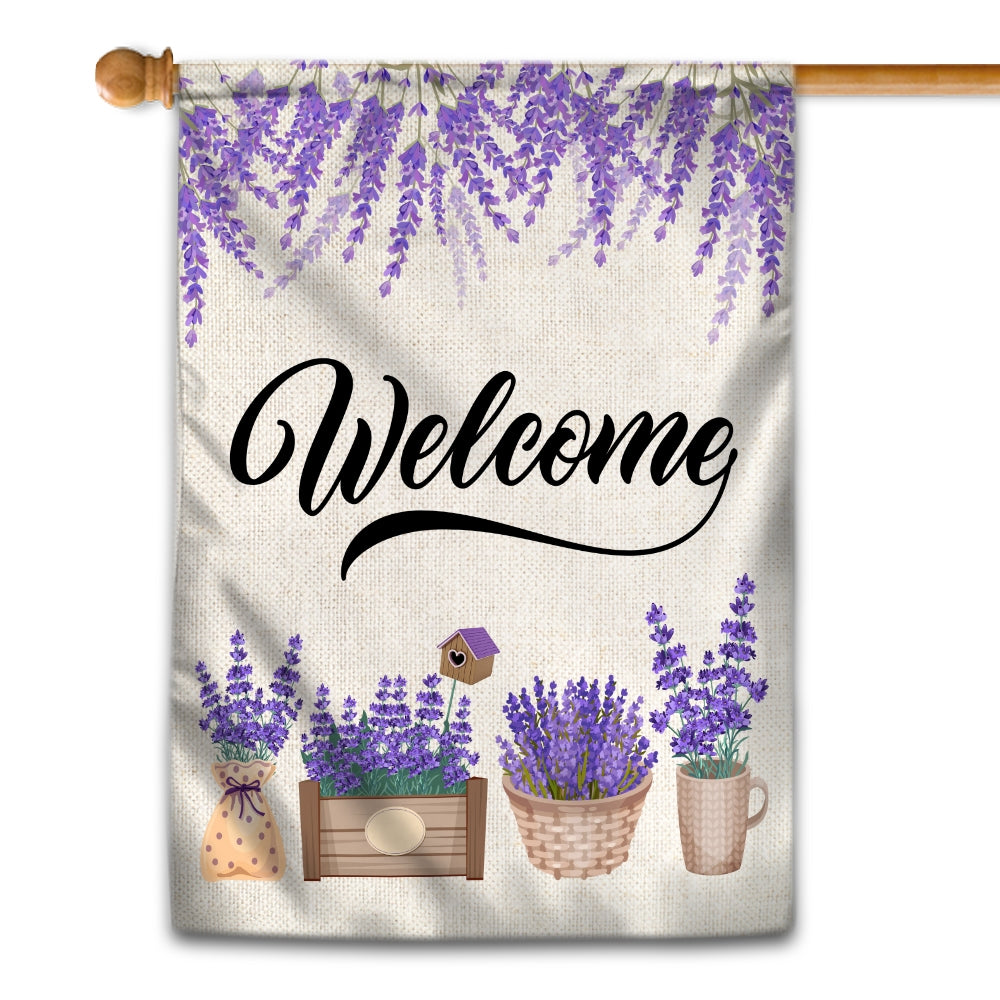 Home Welcome Lavender Flag Monogram Garden for Summer | siriusteestore