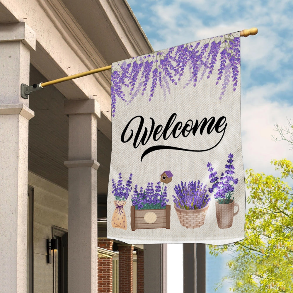 Home Welcome Lavender Flag Monogram Garden for Summer | siriusteestore