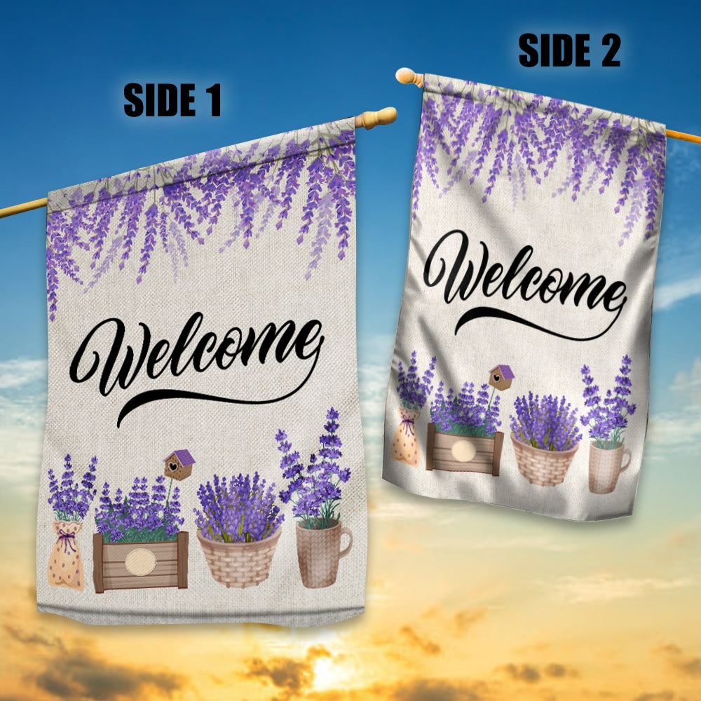 Home Welcome Lavender Flag Monogram Garden for Summer | siriusteestore