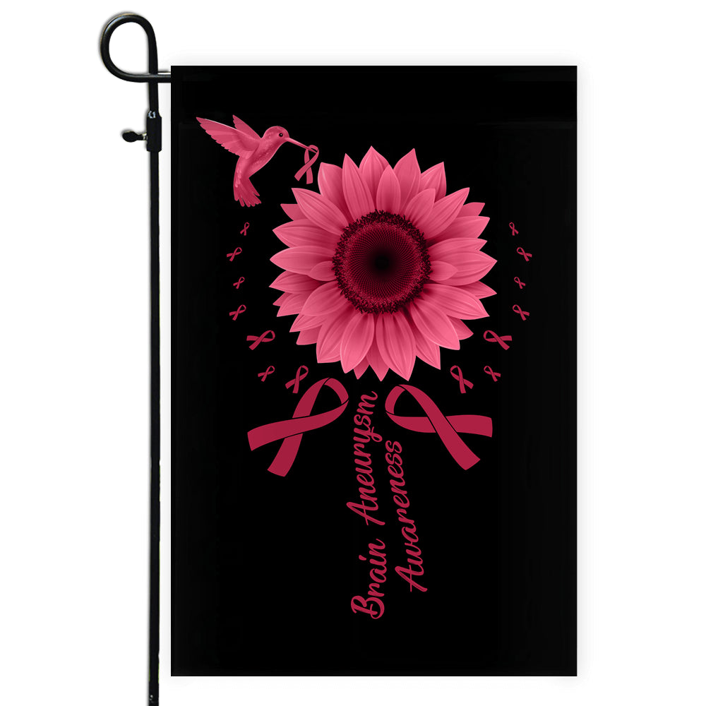 Hummingbird Sunflower Brain Aneurysm Awareness Flag Burgundy Ribbon | siriusteestore