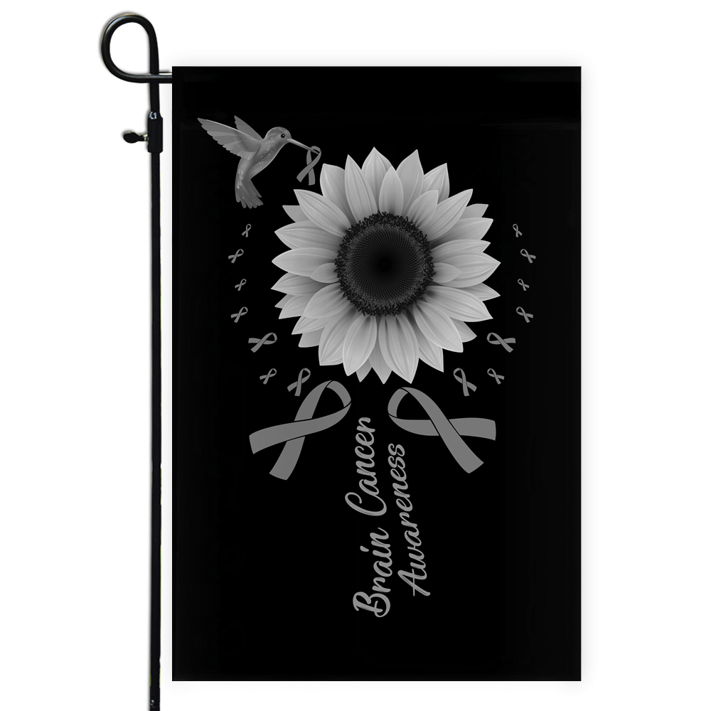 Hummingbird Sunflower Brain Cancer Awareness Flag Grey Ribbon | siriusteestore