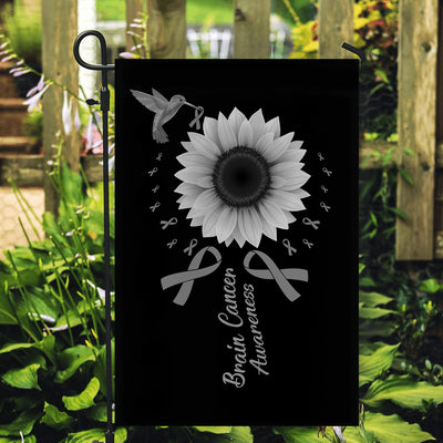 Hummingbird Sunflower Brain Cancer Awareness Flag Grey Ribbon | siriusteestore