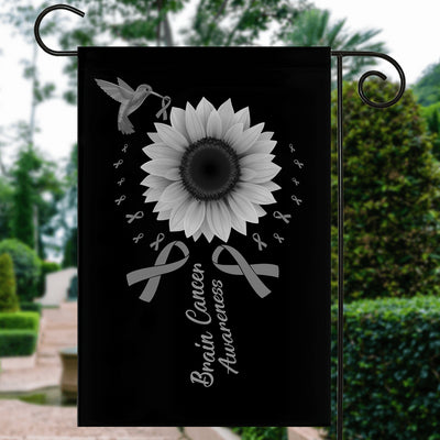 Hummingbird Sunflower Brain Cancer Awareness Flag Grey Ribbon | siriusteestore