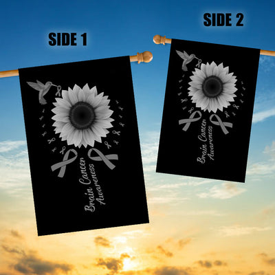 Hummingbird Sunflower Brain Cancer Awareness Flag Grey Ribbon | siriusteestore