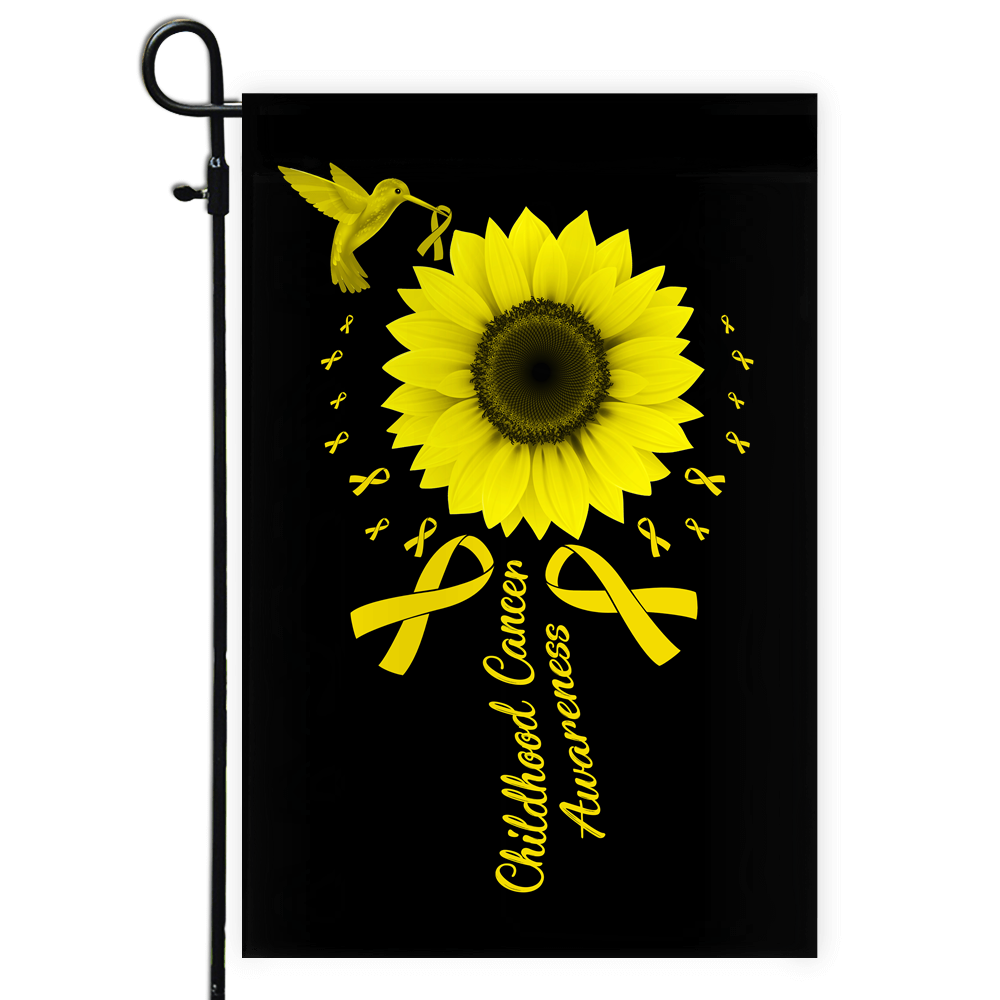 Hummingbird Sunflower Childhood Cancer Awareness Flag Gold Ribbon | siriusteestore