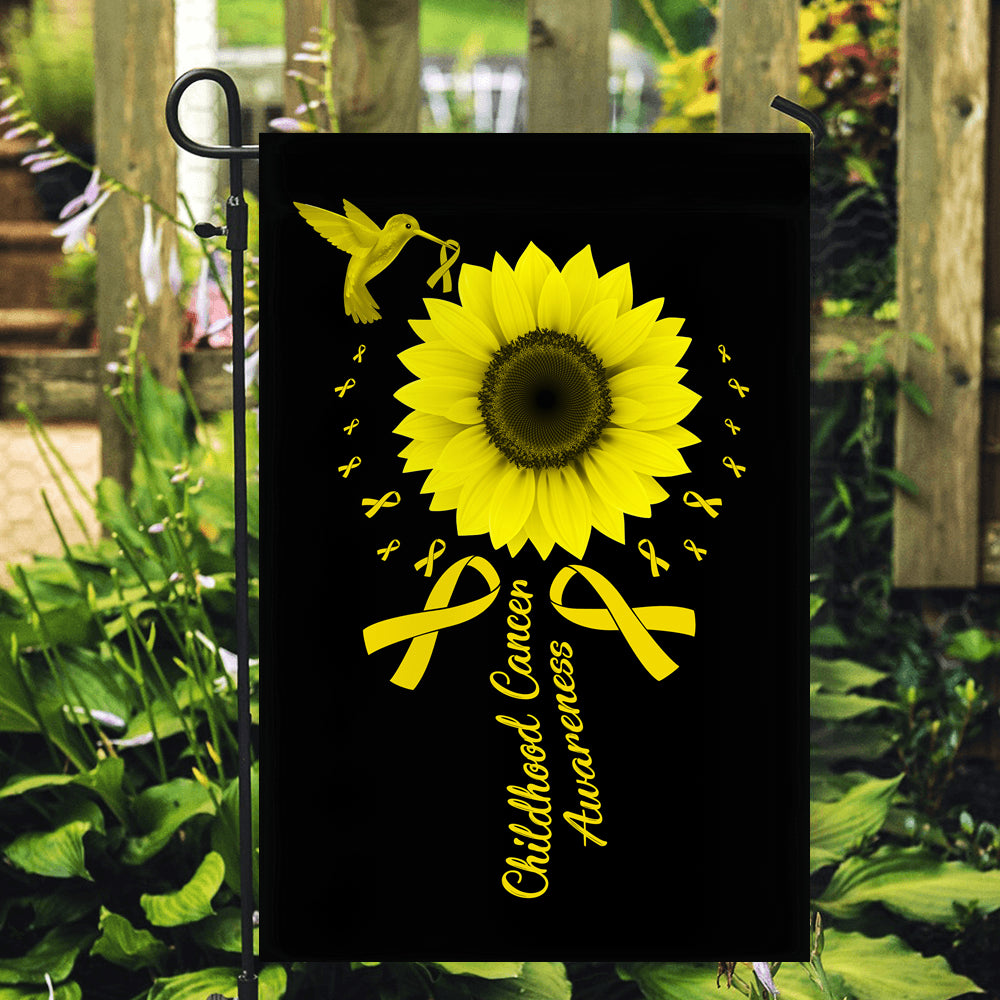 Hummingbird Sunflower Childhood Cancer Awareness Flag Gold Ribbon | siriusteestore