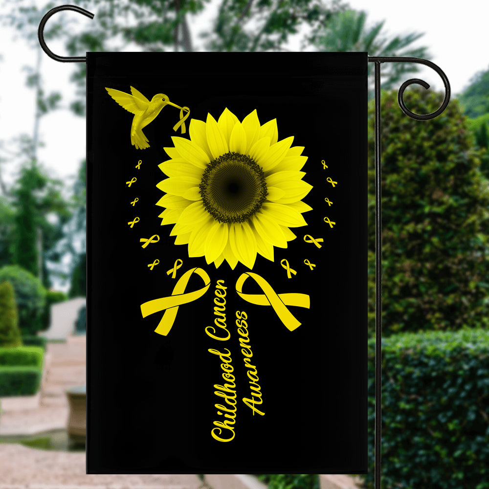 Hummingbird Sunflower Childhood Cancer Awareness Flag Gold Ribbon | siriusteestore