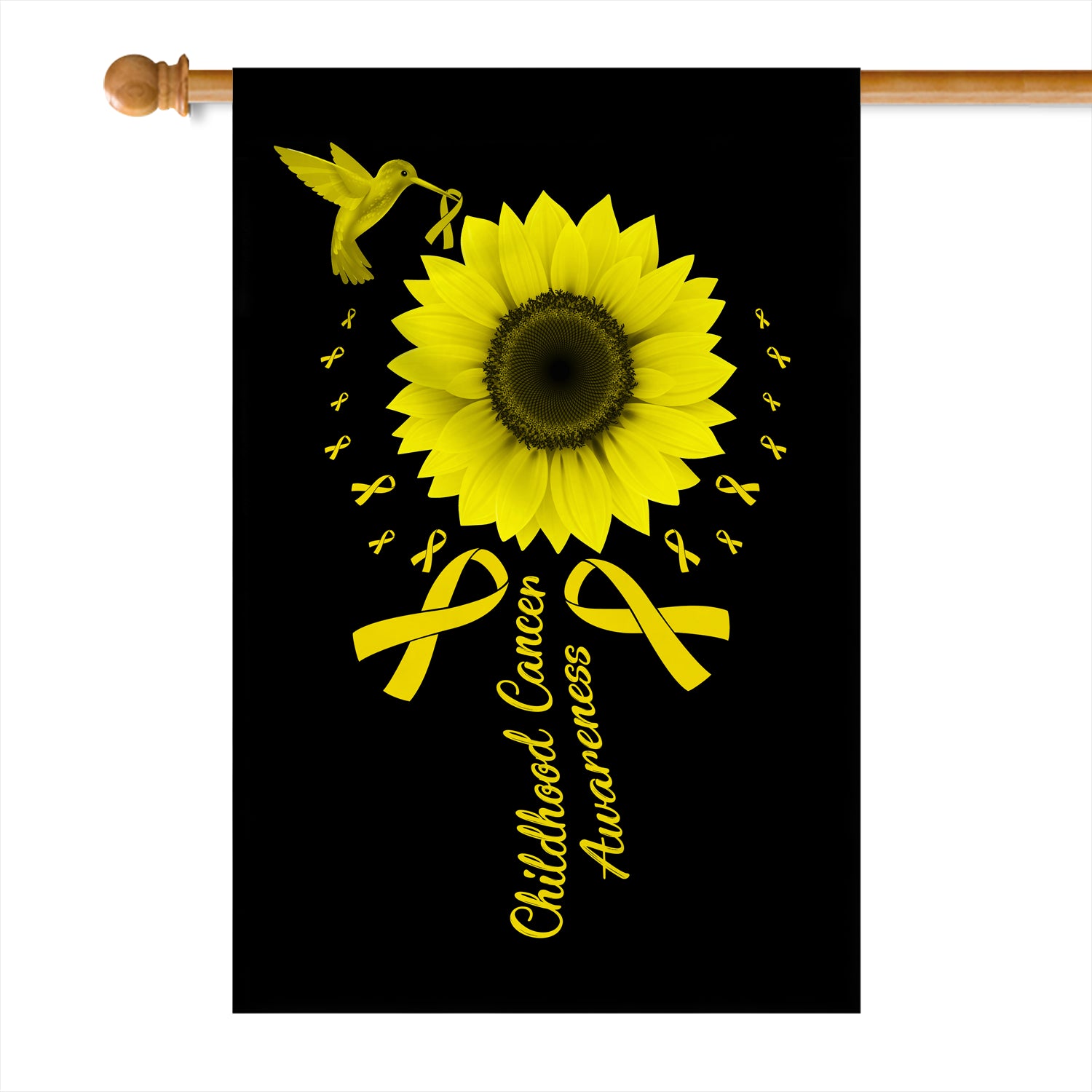 Hummingbird Sunflower Childhood Cancer Awareness Flag Gold Ribbon | siriusteestore