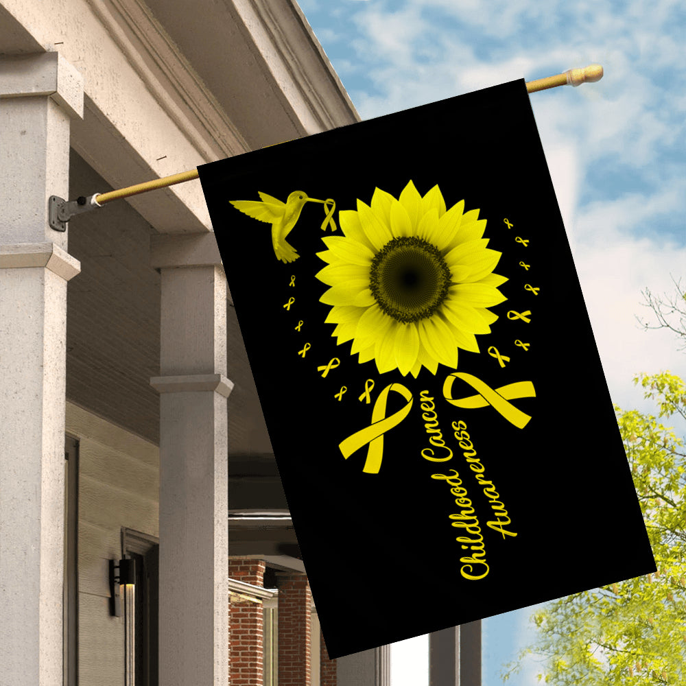Hummingbird Sunflower Childhood Cancer Awareness Flag Gold Ribbon | siriusteestore