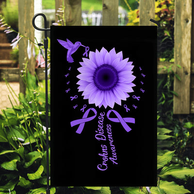 Hummingbird Sunflower Crohns Disease Awareness Flag Purple Ribbon | siriusteestore