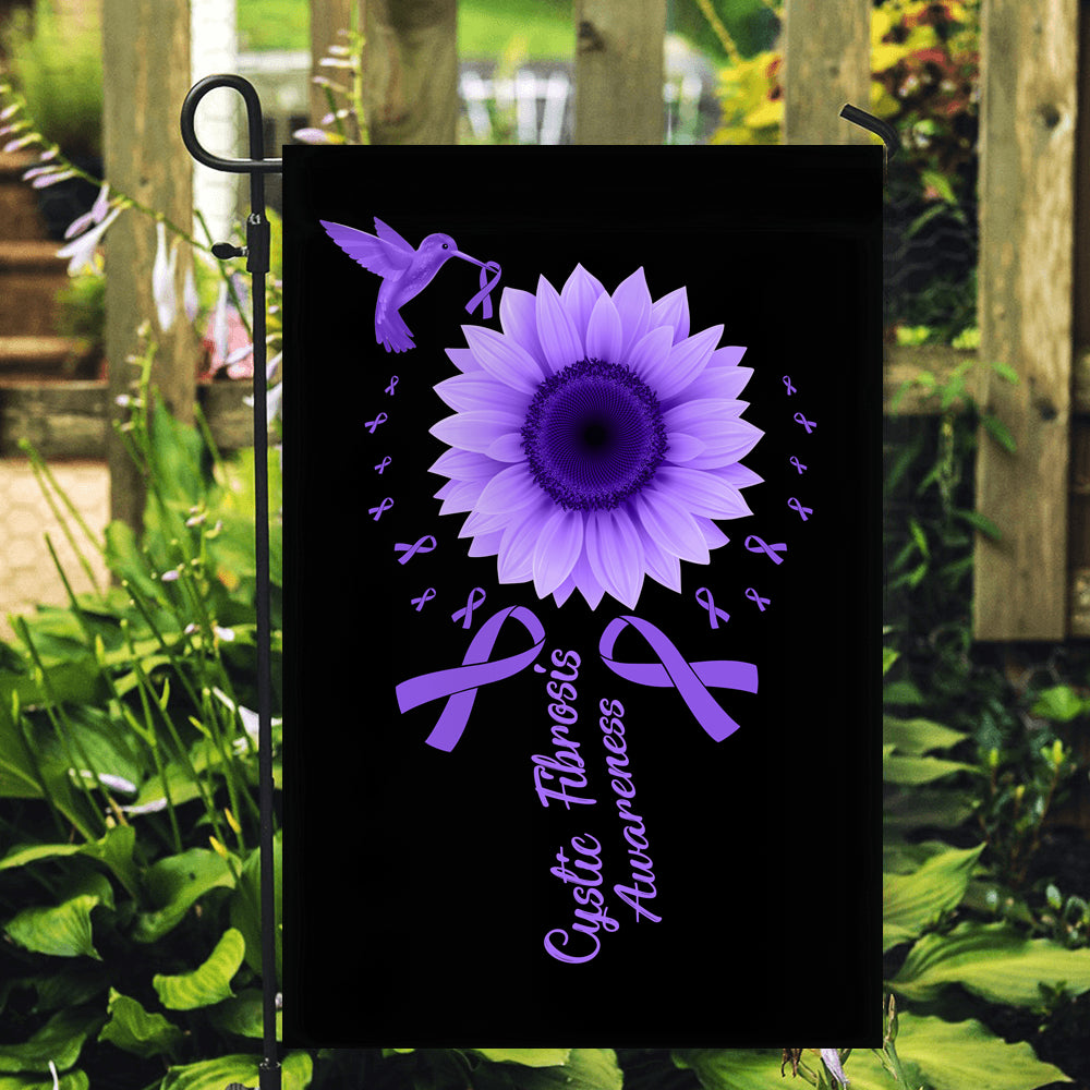 Hummingbird Sunflower Cystic Fibrosis Awareness Flag Purple Ribbon | siriusteestore