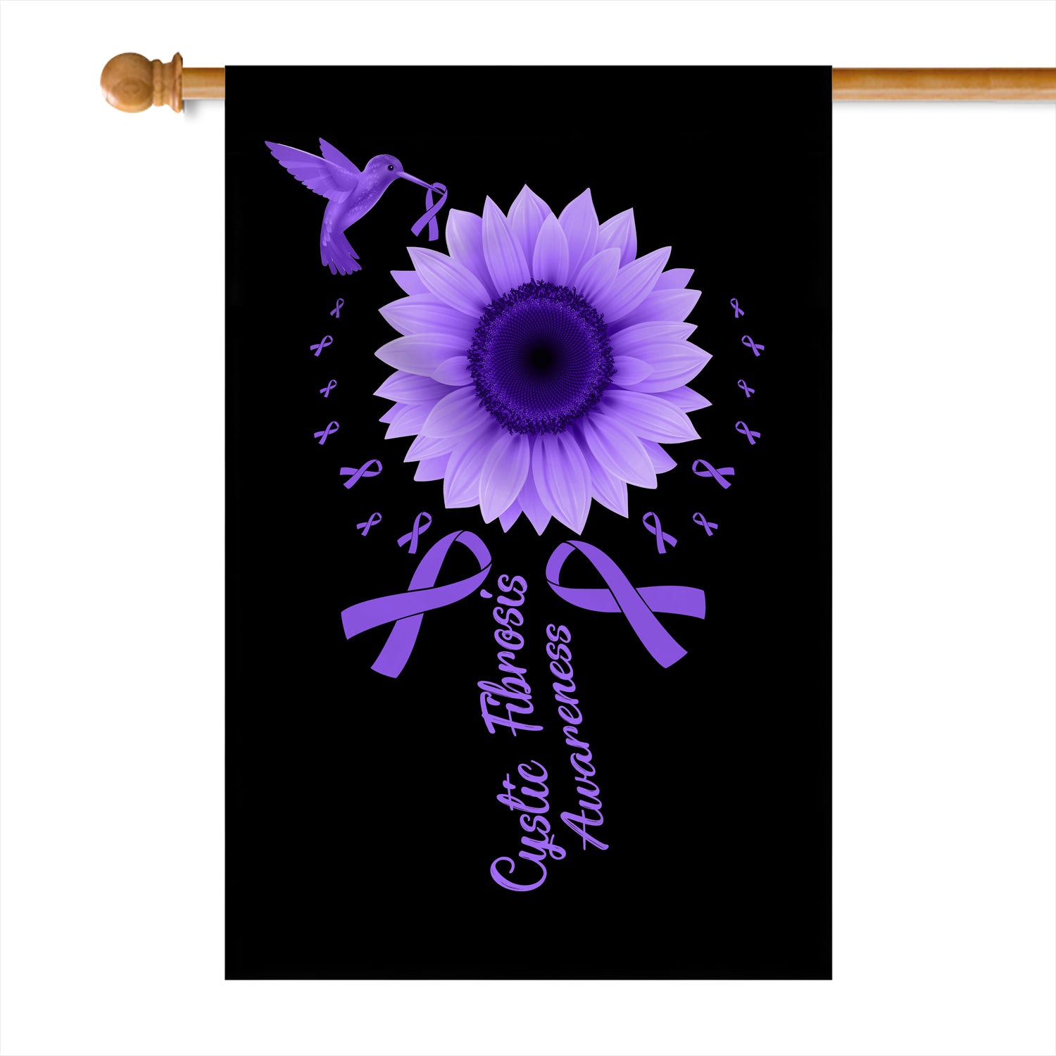 Hummingbird Sunflower Cystic Fibrosis Awareness Flag Purple Ribbon | siriusteestore