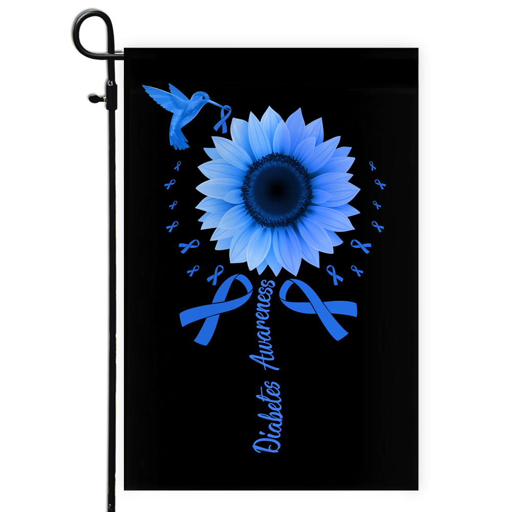 Hummingbird Sunflower Diabetes Awareness Flag Blue Ribbon | siriusteestore