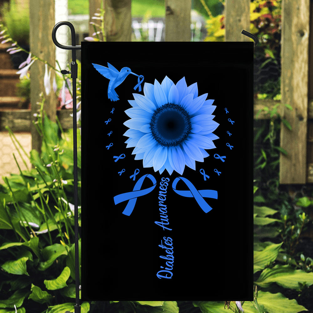 Hummingbird Sunflower Diabetes Awareness Flag Blue Ribbon | siriusteestore