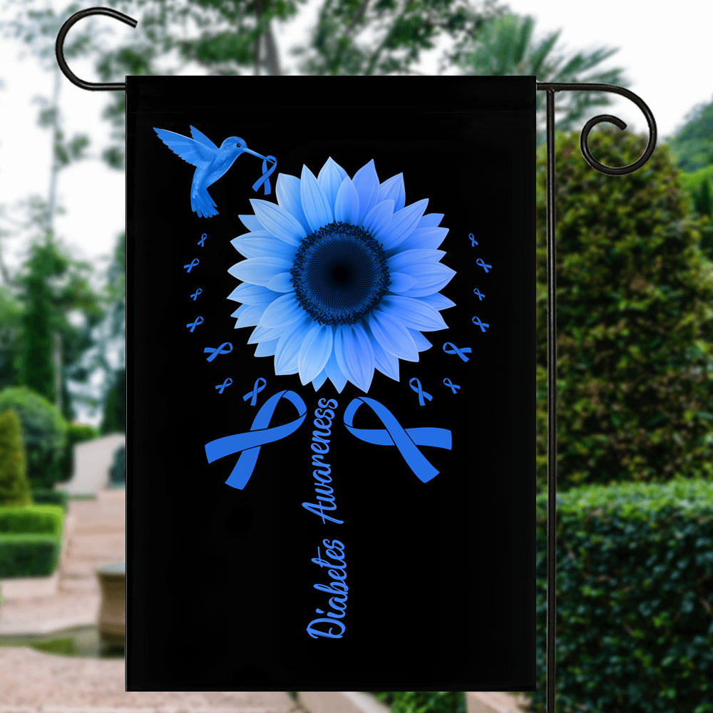 Hummingbird Sunflower Diabetes Awareness Flag Blue Ribbon | siriusteestore