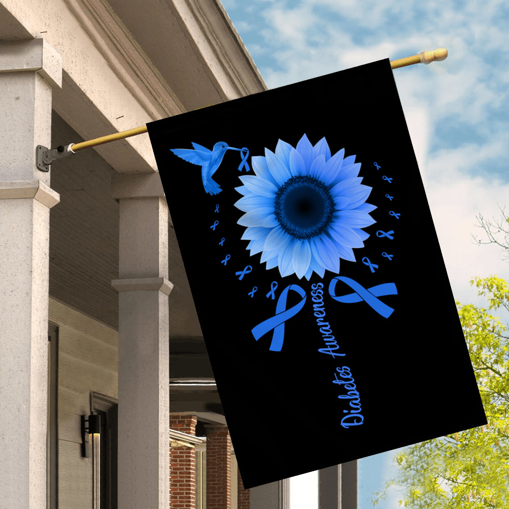 Hummingbird Sunflower Diabetes Awareness Flag Blue Ribbon | siriusteestore