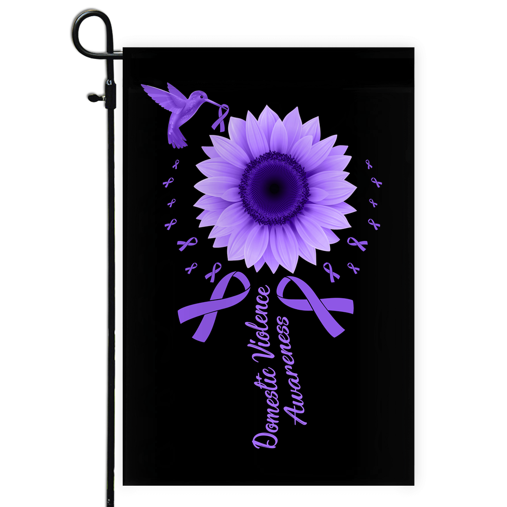 Hummingbird Sunflower Domestic Violence Awareness Flag Purple Ribbon | siriusteestore