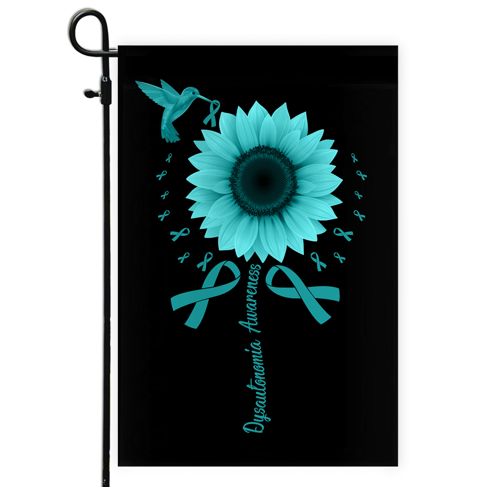 Hummingbird Sunflower Dysautonomia Awareness Flag Turquoise Ribbon | siriusteestore