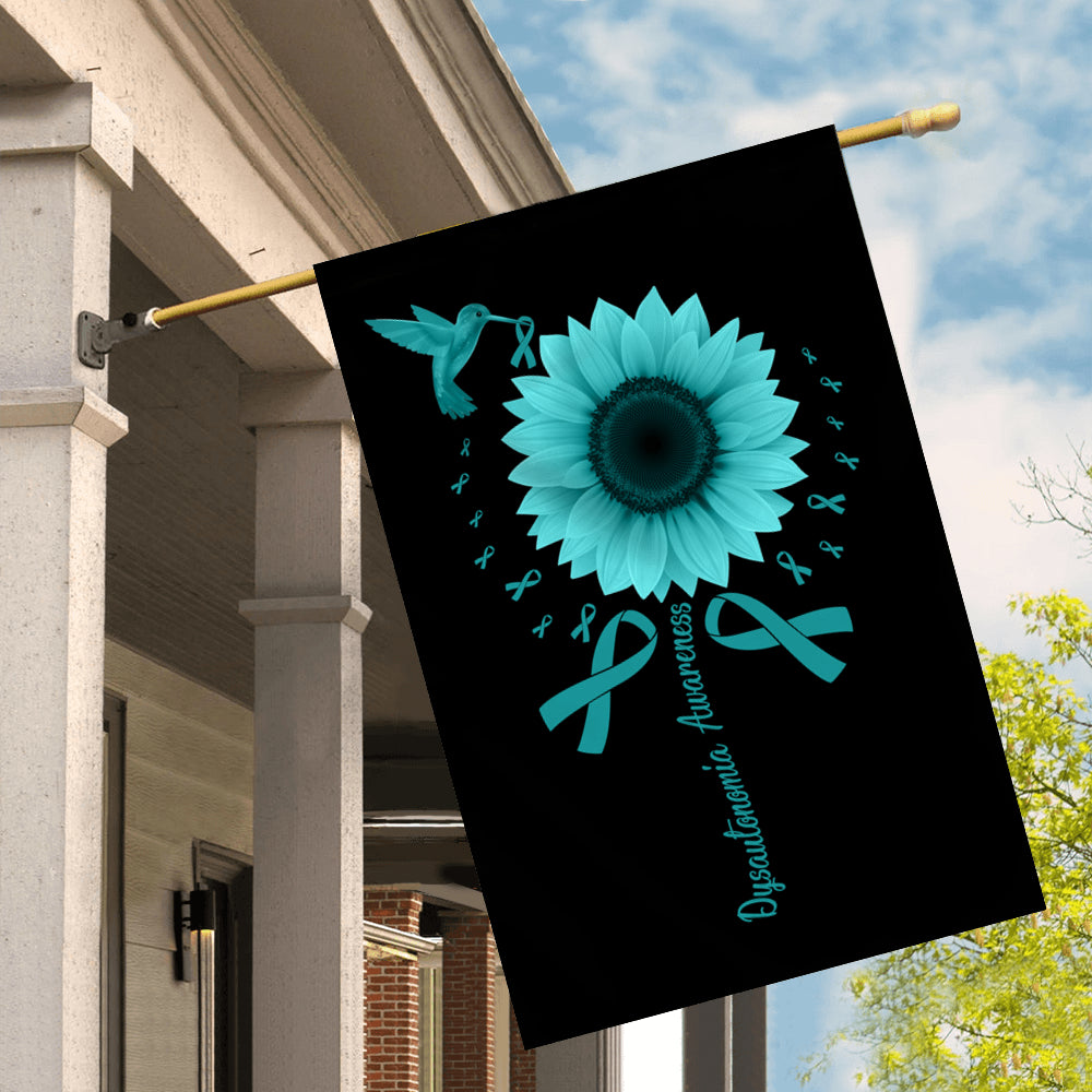 Hummingbird Sunflower Dysautonomia Awareness Flag Turquoise Ribbon | siriusteestore