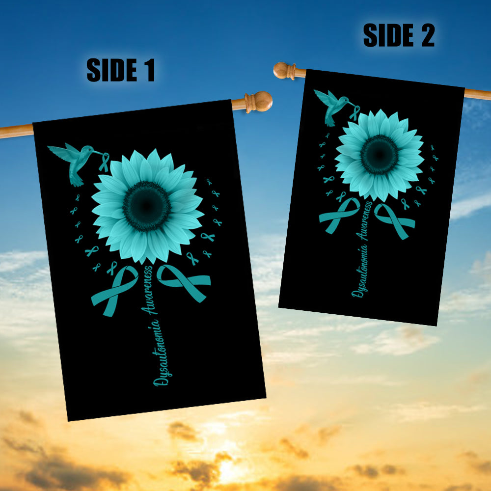 Hummingbird Sunflower Dysautonomia Awareness Flag Turquoise Ribbon | siriusteestore