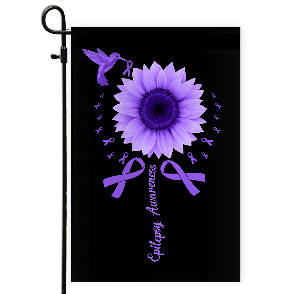 Hummingbird Sunflower Epilepsy Awareness Flag Purple Ribbon | siriusteestore