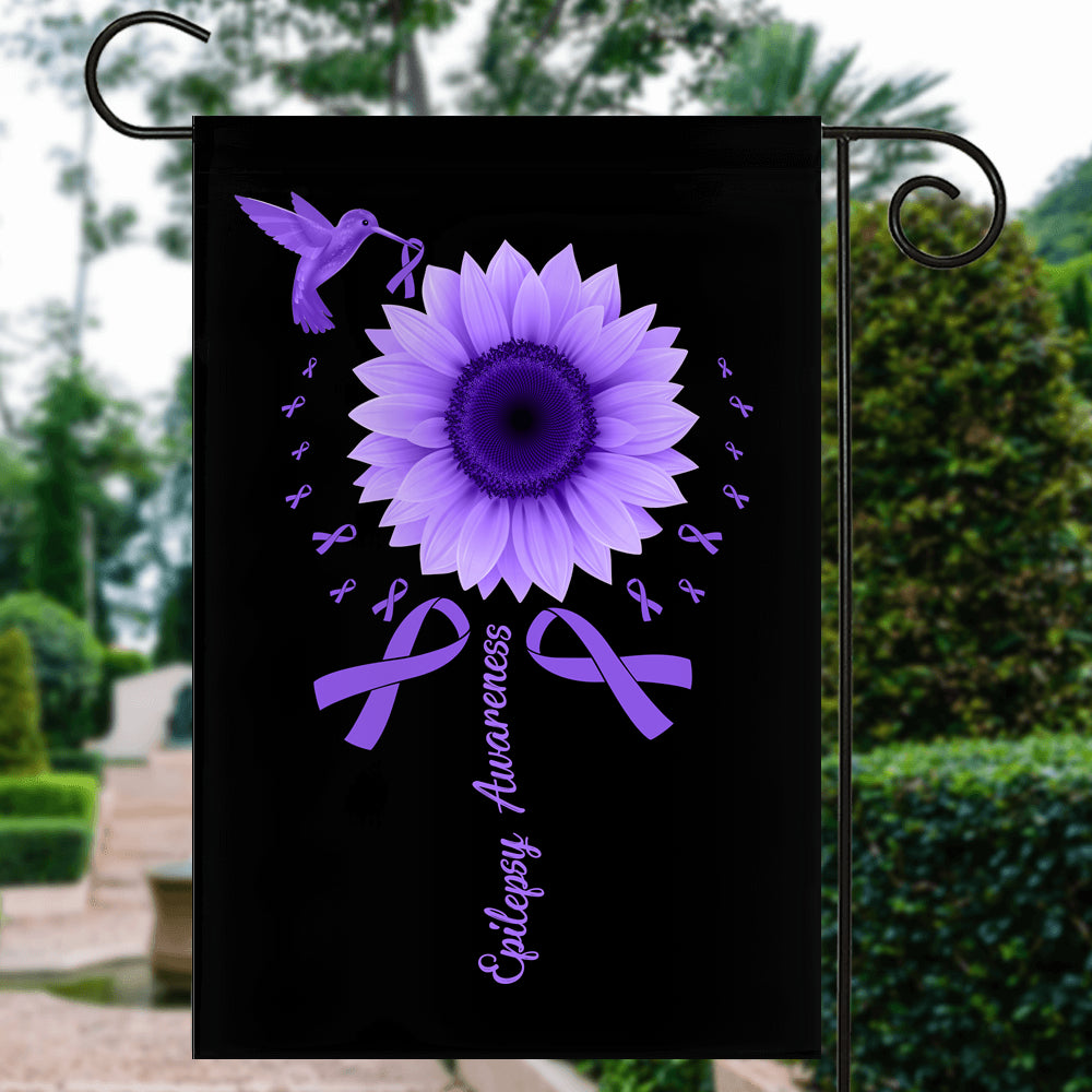 Hummingbird Sunflower Epilepsy Awareness Flag Purple Ribbon | siriusteestore