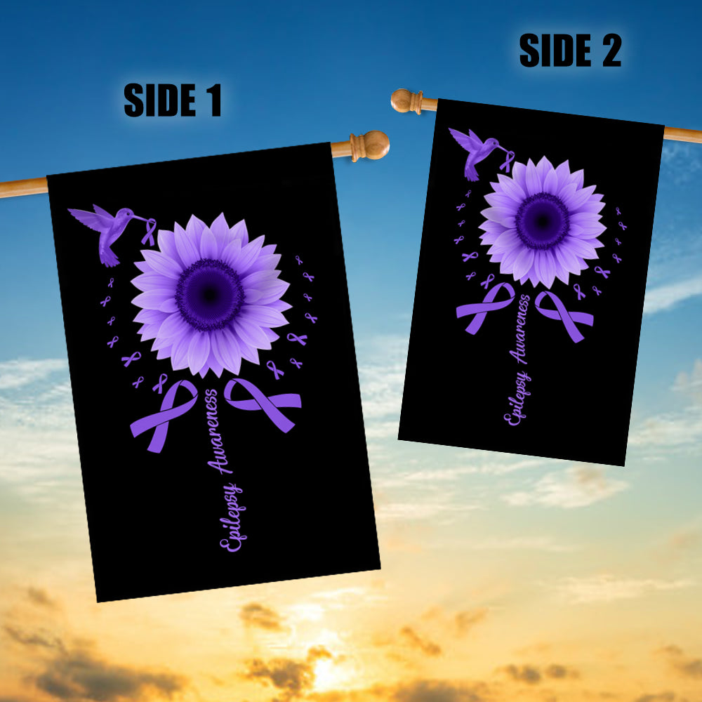 Hummingbird Sunflower Epilepsy Awareness Flag Purple Ribbon | siriusteestore