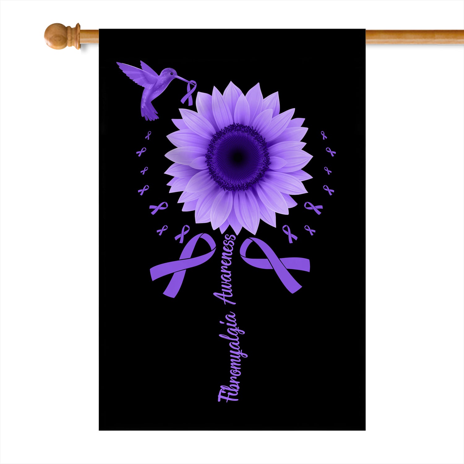 Hummingbird Sunflower Fibromyalgia Awareness Flag Purple Ribbon | siriusteestore