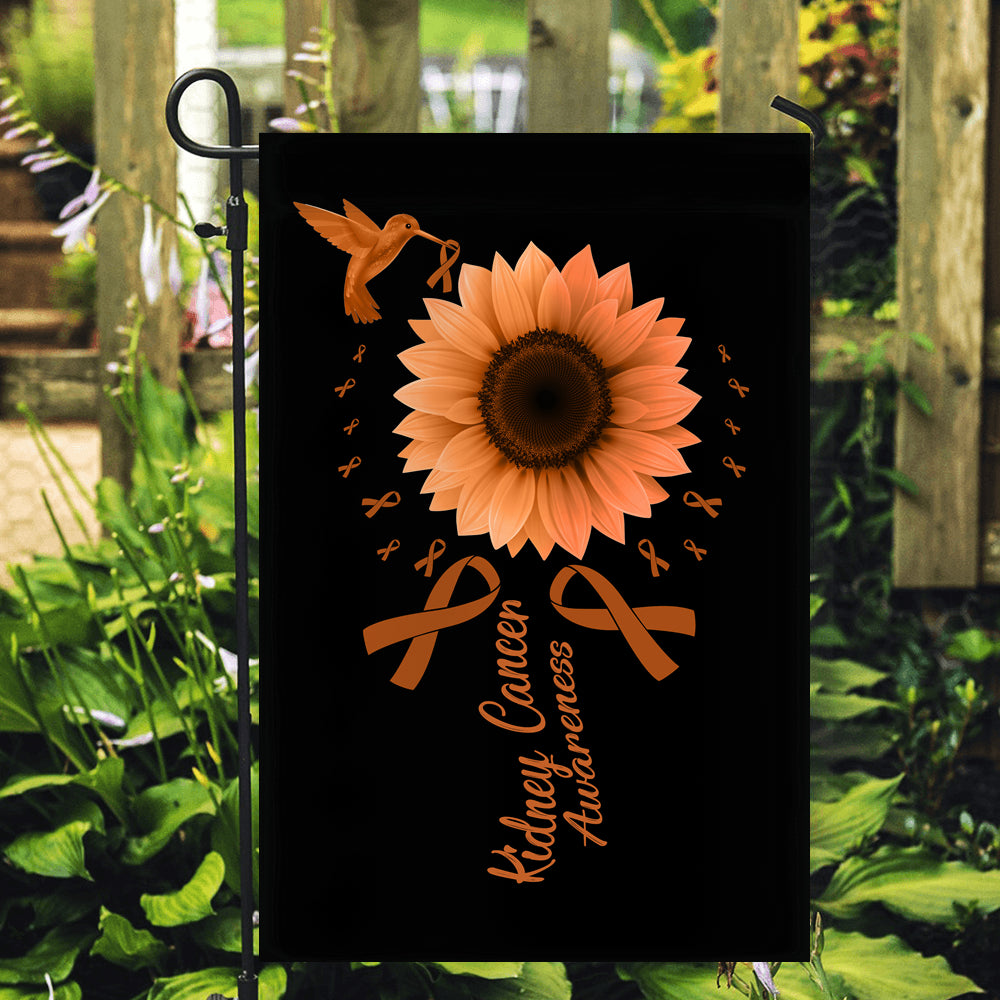 Hummingbird Sunflower Kidney Cancer Awareness Flag Orange Ribbon | siriusteestore