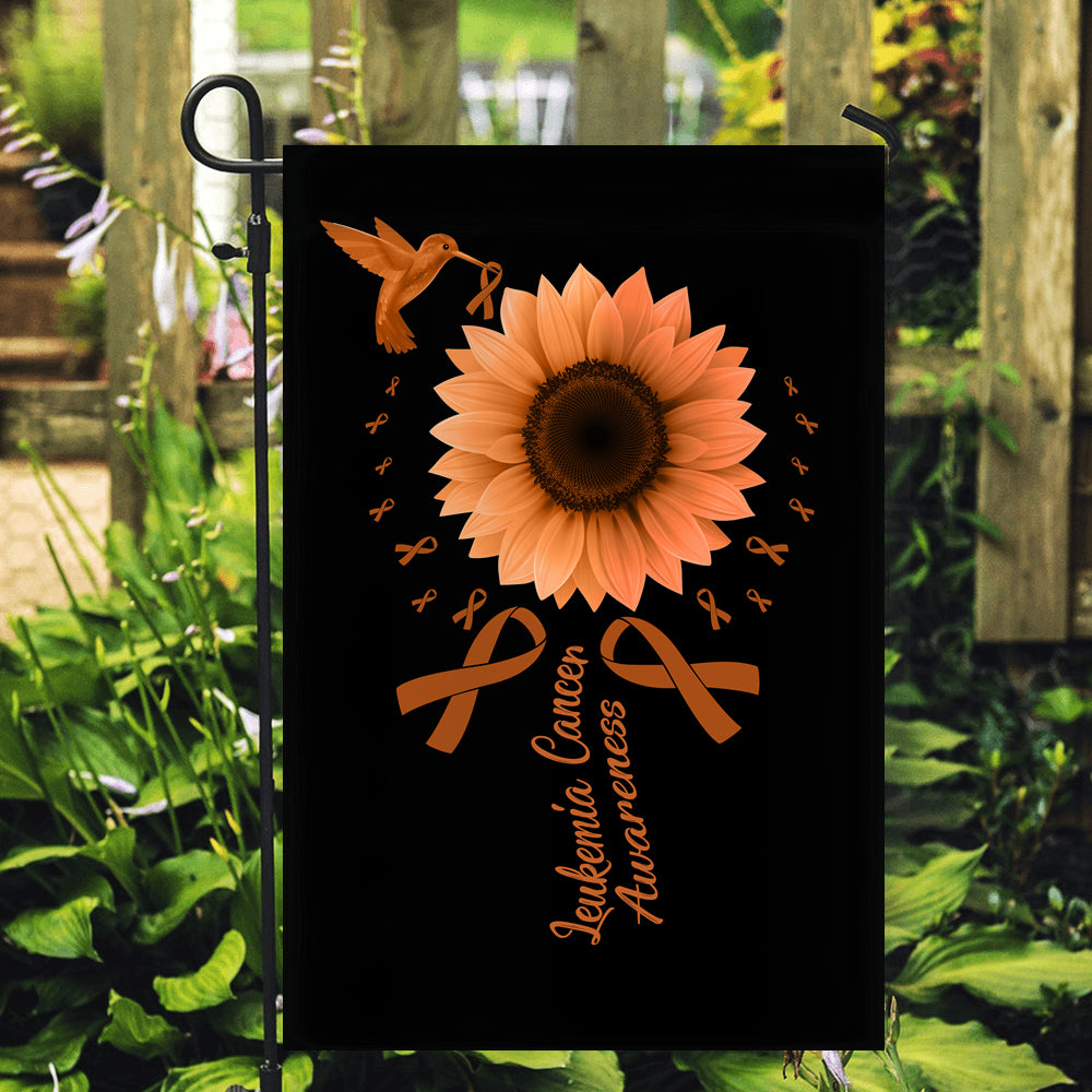 Hummingbird Sunflower Leukemia Cancer Awareness Flag Orange Ribbon | siriusteestore