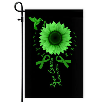 Hummingbird Sunflower Liver Cancer Awareness Flag Green Ribbon | siriusteestore