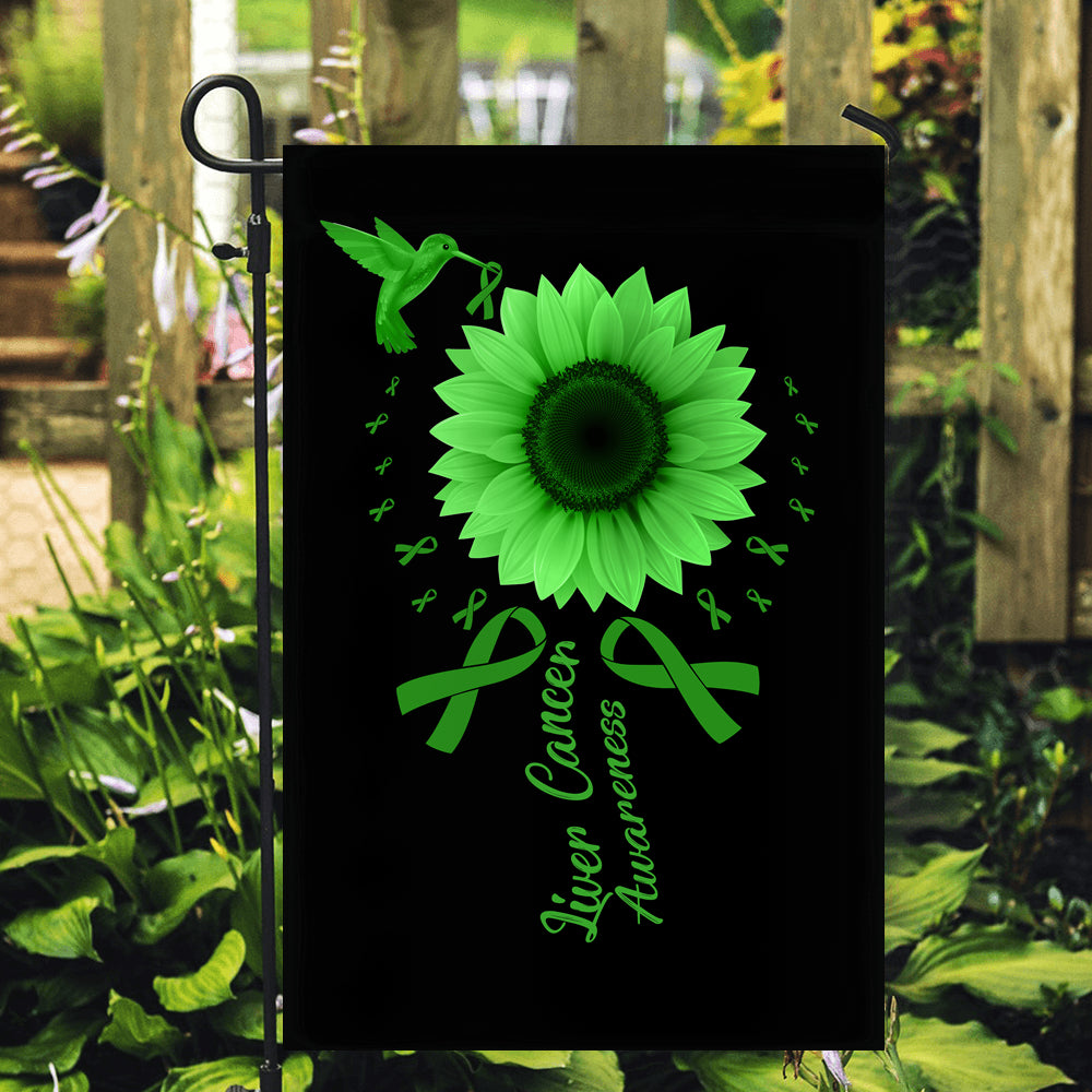 Hummingbird Sunflower Liver Cancer Awareness Flag Green Ribbon | siriusteestore