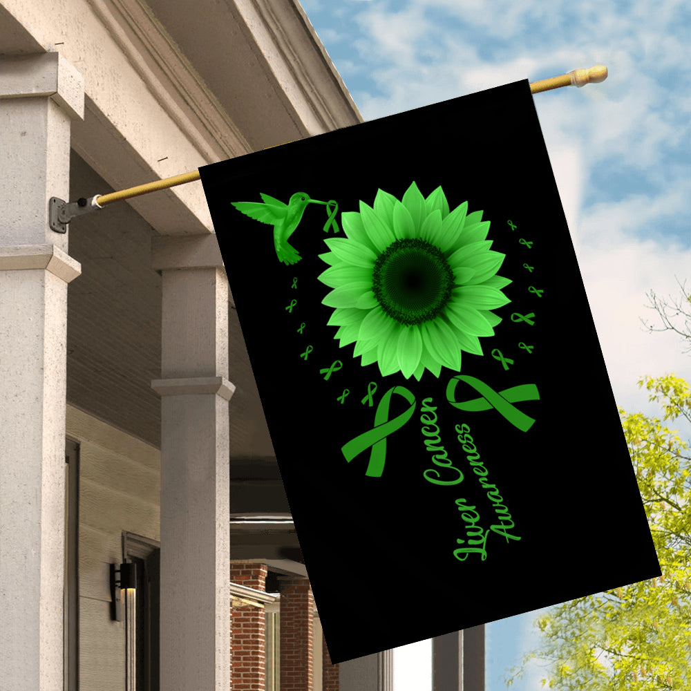 Hummingbird Sunflower Liver Cancer Awareness Flag Green Ribbon | siriusteestore