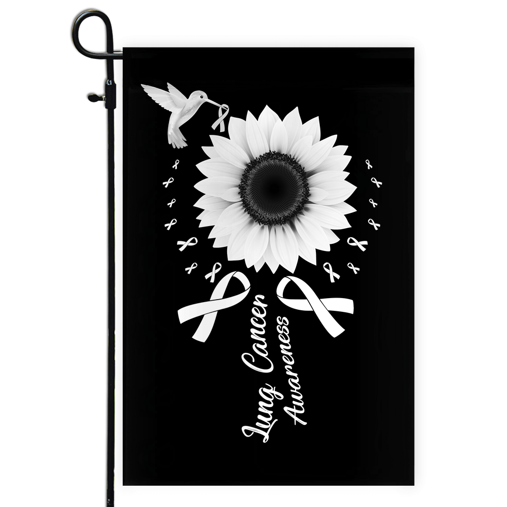 Hummingbird Sunflower Lung Cancer Awareness Flag White Ribbon | siriusteestore