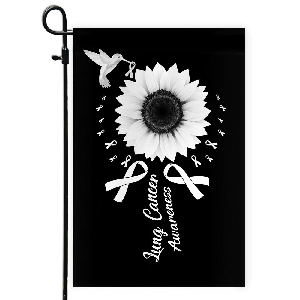 Hummingbird Sunflower Lung Cancer Awareness Flag White Ribbon | siriusteestore