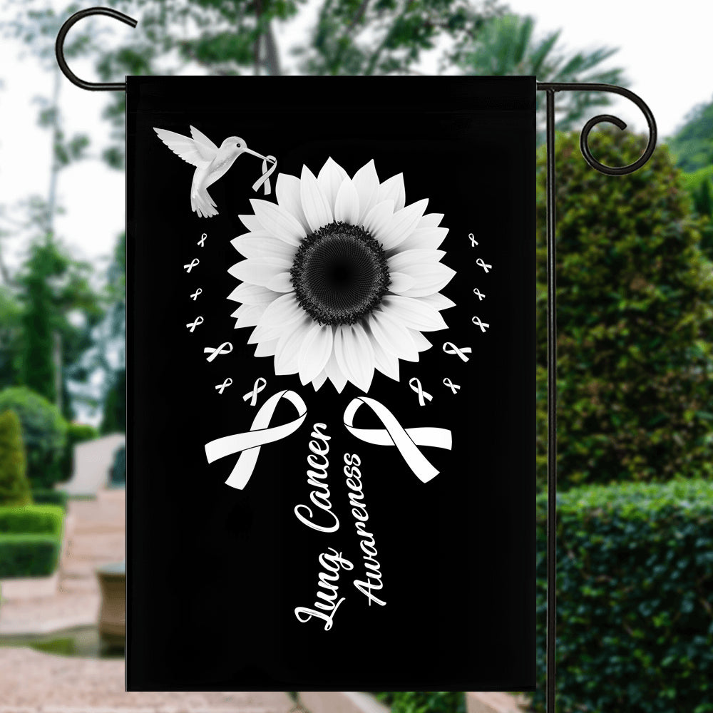Hummingbird Sunflower Lung Cancer Awareness Flag White Ribbon | siriusteestore