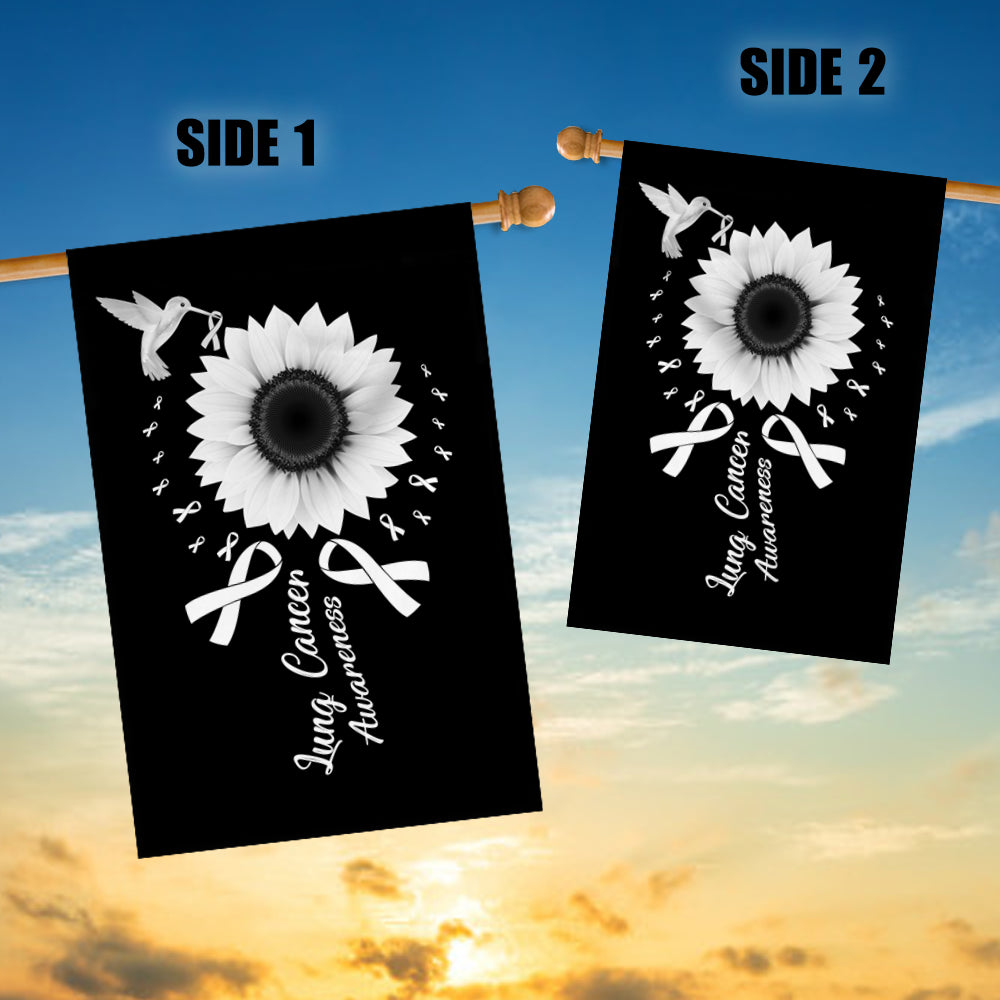 Hummingbird Sunflower Lung Cancer Awareness Flag White Ribbon | siriusteestore