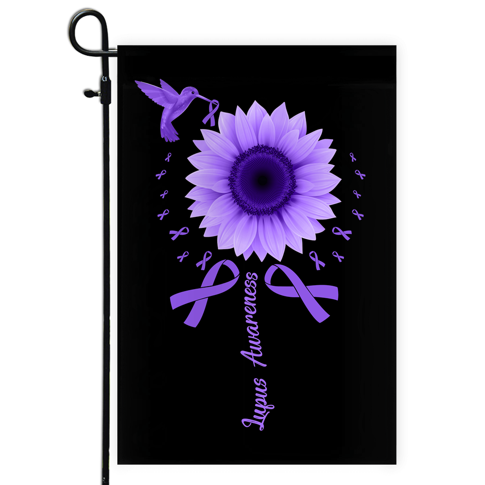 Hummingbird Sunflower Lupus Awareness Flag Purple Ribbon | siriusteestore