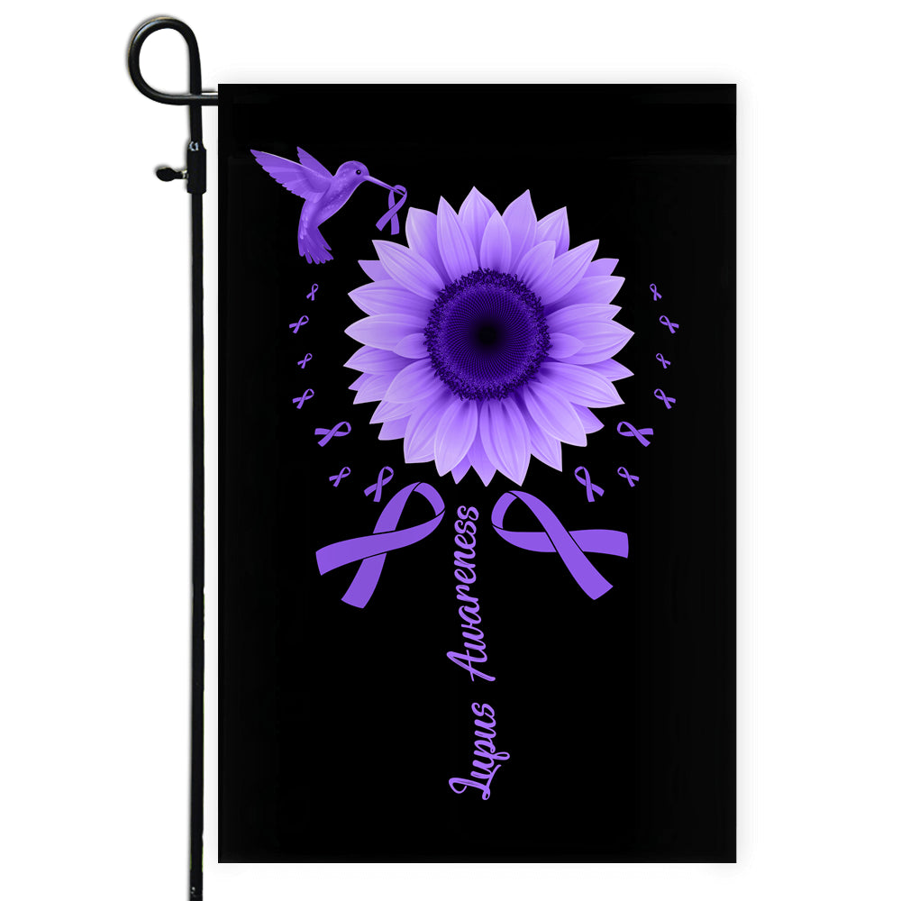 Hummingbird Sunflower Lupus Awareness Flag Purple Ribbon | siriusteestore