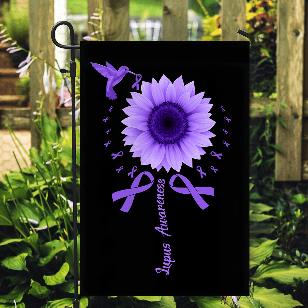 Hummingbird Sunflower Lupus Awareness Flag Purple Ribbon | siriusteestore
